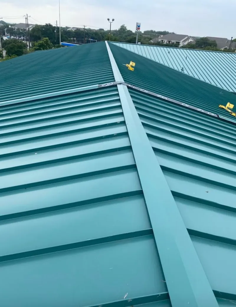 Green commercial metal roof ridge and valley for Metal Roof Repair in Pittsburgh